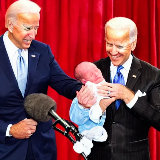 Image similar to Joe Biden and GG Allin show off their newborn baby at a press conference, high quality, close up