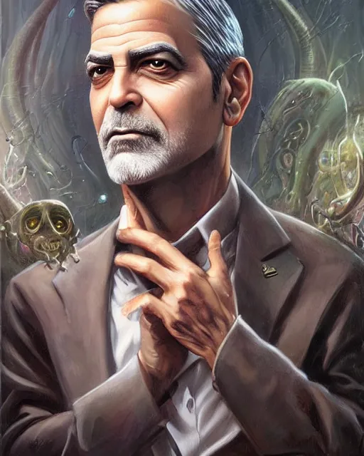 Image similar to lovecraft biopunk portrait of george clooney by tomasz alen kopera and peter mohrbacher.