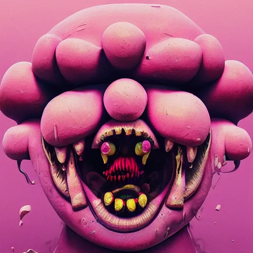 Image similar to pink scream by takashi murakami and zdzisław beksiński, 3d render, octane render, intricately detailed artwork, full 8k high quality resolution, recently just found unknown masterpiece