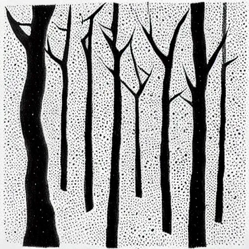 Image similar to boranup forest, drawn with dots, art, minimalist,