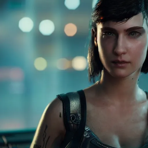 Image similar to a younger terri alden in cyberpunk 2 0 7 7, unreal engine 5 4 k, hyperdetailed photorealism