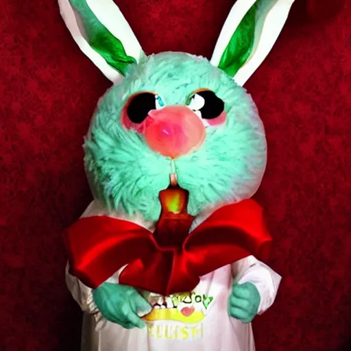 Prompt: cursed horror Easter bunny