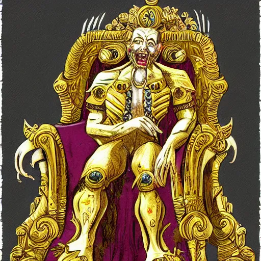 Prompt: illustration. the emperor on his golden throne. 4 0 k. body horror.