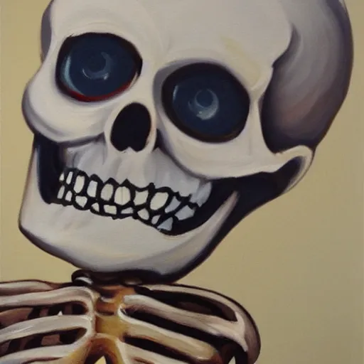 Image similar to winking smiling skeleton, painting