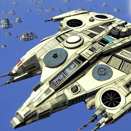 Prompt: the millennium falcon in the style of star fox 64 graphics