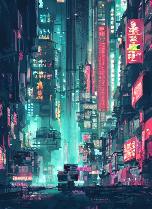 Image similar to A professional digital painting of a far-future cyberpunk city, Kowloon, by Alena Aenami, trending on Artstation