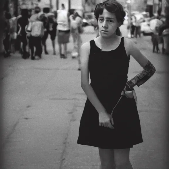 Prompt: photo of a young woman in the style of Vivian Maier