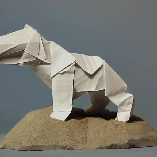 Image similar to polarbear made of origami, diorama