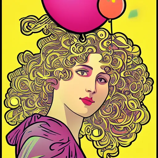 Image similar to balloon pop art in the style of alphonse mucha