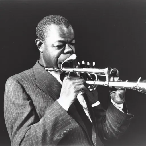 Image similar to 1 9 3 0 s photo of louis armstrong playing a flute, black and white photo