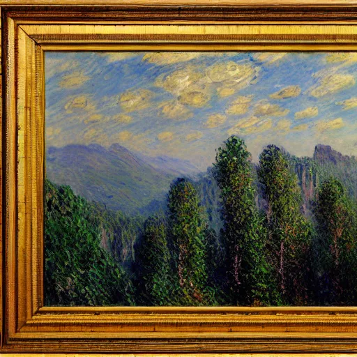 Prompt: Claude Monet Mountainous Landscape, 1860, oil on canvas deframed