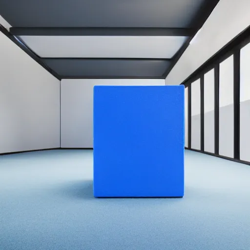 Image similar to 1 blue cube on studio floor, soft light