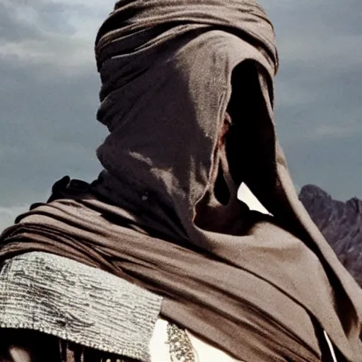 Image similar to amazing detailed awesome movie still of a sand wraith dressed as a tuareg