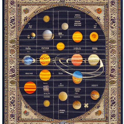 Prompt: solar system oriental rug