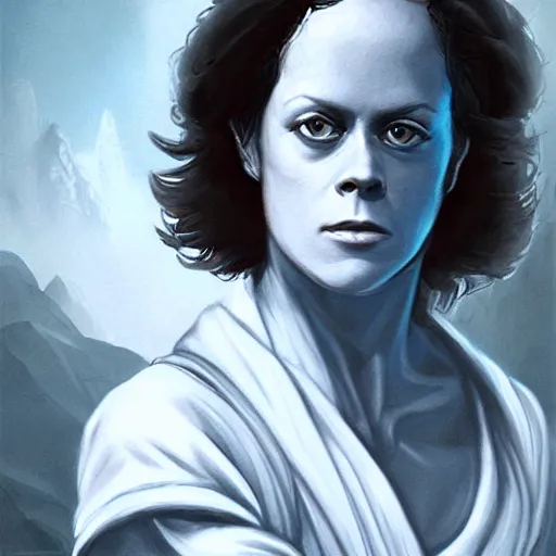 Prompt: young sigourney weaver as a d & d monk martial artist, character portrait by wlop