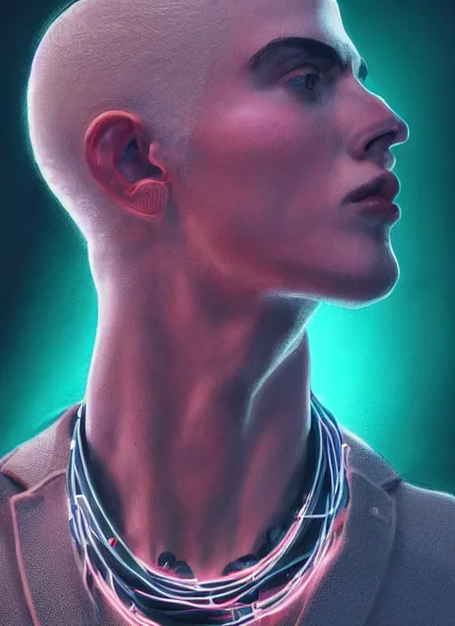 Image similar to a highly detailed long shot photo of intricate masculin male face portrait, futurism, rococo cyber neon lighting, detailed futuristic fibonacci jewelry, profile posing, hyper photorealistic, crispy quality, digital photography, trending in pinterest, cinematic, 4 k ultra hd, art by pascal blanche, art by greg rutkowski, art by artgerm,