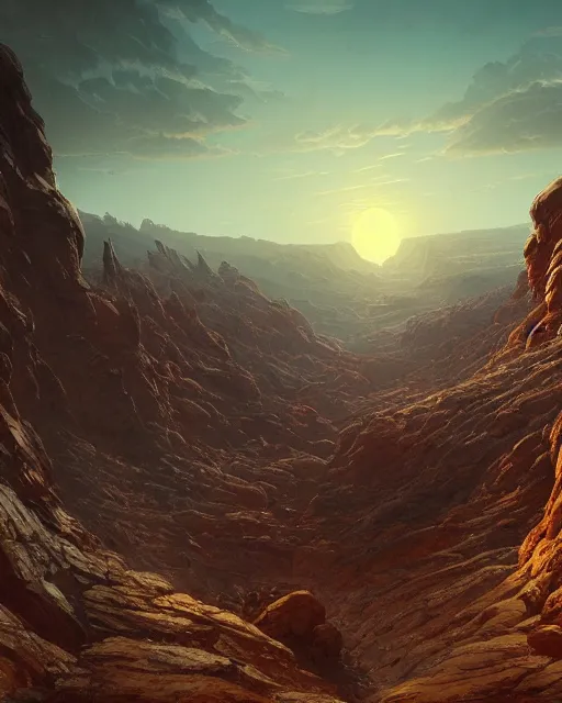 Image similar to double sunrising in the valley of fire, terrifying, environment art, fantasy art, landscape art, in the style of greg rutkowski, illustration, epic, fantasy, intricate, hyper detailed, artstation, concept art, smooth, sharp focus, ray tracing