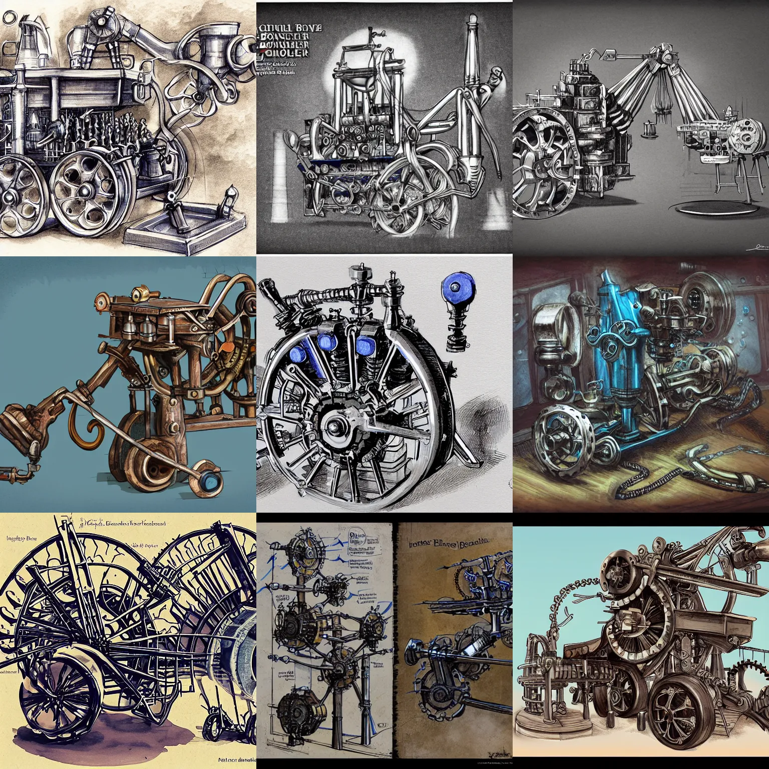 Prompt: dr. leviticus blue's incredible bone - shaking drill engine from the book boneshaker by cherie priest concept art