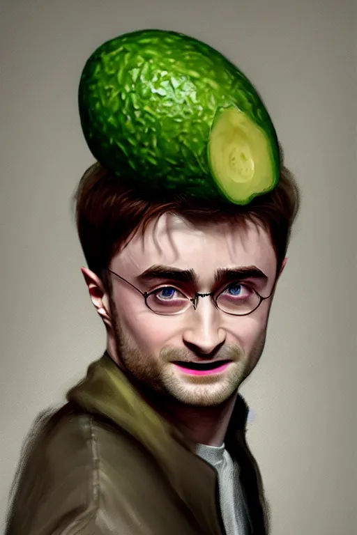 Image similar to daniel radcliffe is a avocado, artgem, digital painting, color painting, hyperrealistic, concept art, oil painting, masterpiece, concept art, trending on deviantart, realistic and detailed face, highly detailed, high quality, 8 k, soft lighting, fancy colors, fantasy, cinematic, high coherence