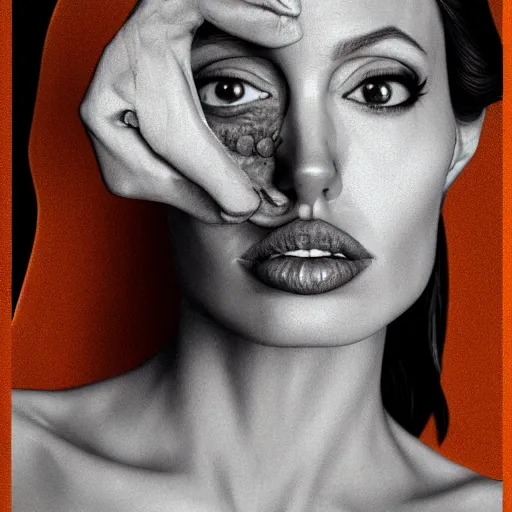 Image similar to an orange with the face of angelina jolie