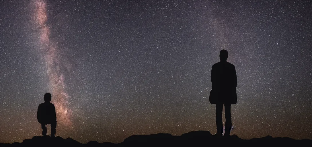 Image similar to silhouette of a man staring into the universe