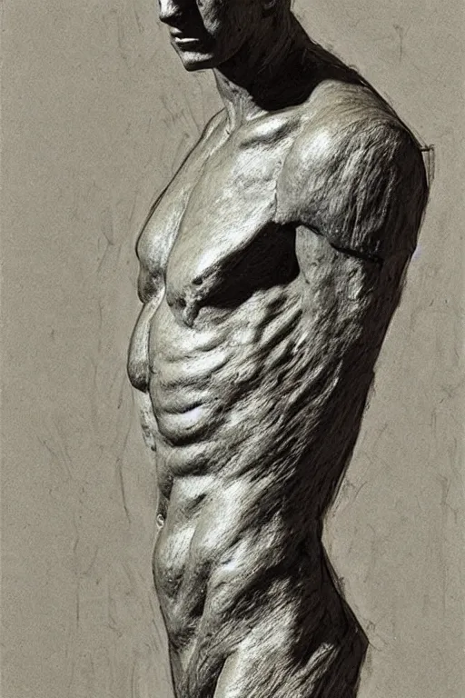 Prompt: a sculpture of the upper body of an angel, very detailed charcoal portrait by frank auerbach