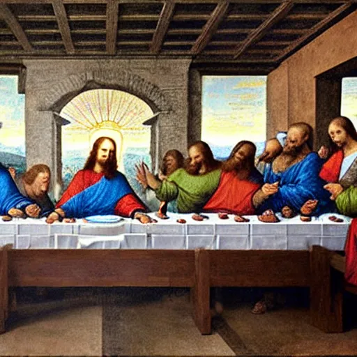 Prompt: Joe biden at the last supper, hyper realism, detailed, by leonardo da vinci,
