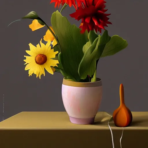 Prompt: still life flower painted by 1 9 7 0 dutch painter, painting, flower, cinematic lighting, 3 d, unreal engine