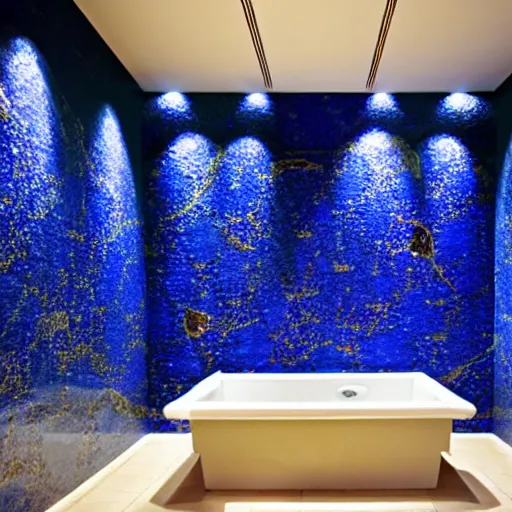 Prompt: luxury hotel spa with lapis lazuli walls