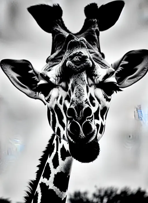 Image similar to giraffe black and white portrait white sky in background