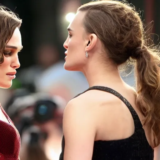 Prompt: Keira Knightley and Natalie Portman in a fist fight
