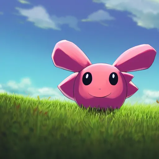 Prompt: the pokemon wooper sitting in a grass field in the style of anime, wallpaper, HD, trending on artstation