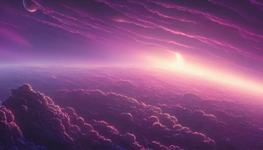 Prompt: A highly detailed matte painting of a dark purple sunset in space, by Studio Ghibli, Makoto Shinkai, by Artgerm, by beeple, by Greg Rutkowski, volumetric lighting, octane render, 4K resolution, trending on artstation, masterpiece