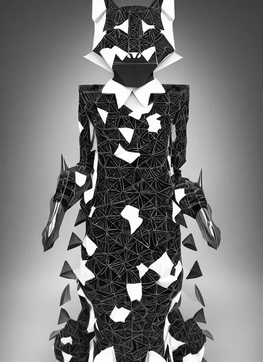 Image similar to < https : / / s. mj. run / mlo _ i - 3 cazg > paper metropolis made out of origami paper, anthropomorphic cat woman wearing a flowing black and white dotted dress, paper origami, many origami peach and sakura flowers, heavenly light, 3 d, very detailed, octane render, trending artstation, artgem