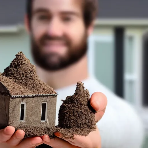 Prompt: real estate agent showing off houses made entirely of dirt