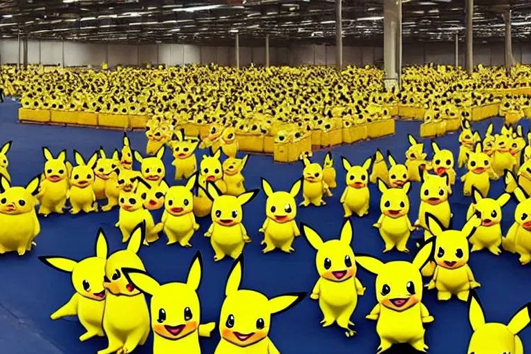 Prompt: a warehouse full of pikachu