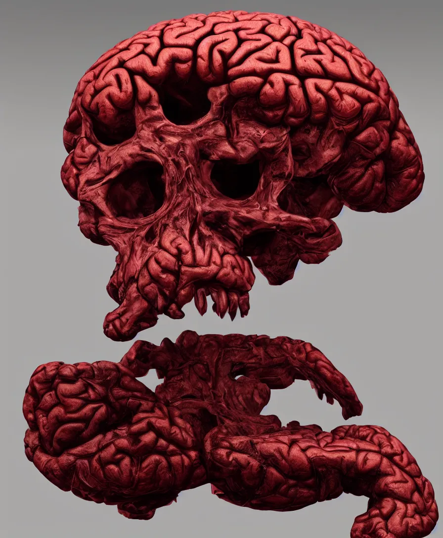 Prompt: hyper realistic brain skull, art by greg rutkowski, intricate, ultra detailed, photorealistic, black and red colors, trending on artstation, octane render, 4 k, 8 k