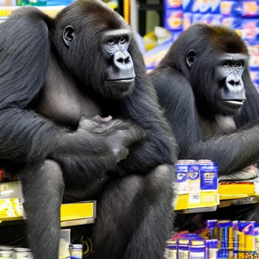 Prompt: gorillas rioting at walmart