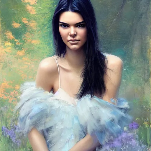 Prompt: Kendall Jenner by RossDraws by Richard Schmid by Jeremy Lipking by moebius by atey ghailan