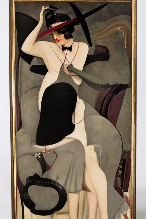 Image similar to a oil painting depicting a Jazz Age high society figure, 1920s style, smooth, highly detailed, high contrast, Coles Phillips, Dean Cornwell, JC Leyendecker, 8K