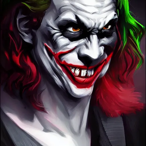 Image similar to half dark knight half joker, digital painting, amazing detail, artstation, cgsociety