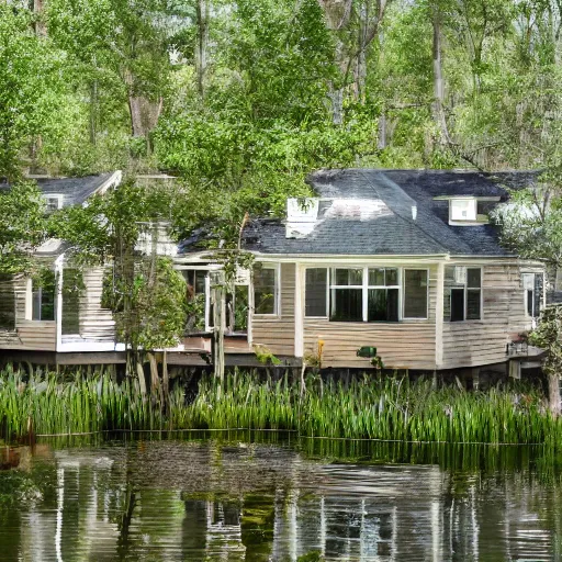 Image similar to a suburban home in a swamp,