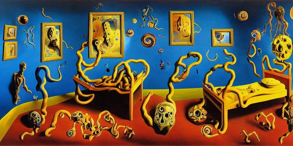 Image similar to a cosmic horror monstrosity inside of a childs bedroom, painting by salvador dali, extremely detailed, disturbing, cinematic, 4 k, 8 k,