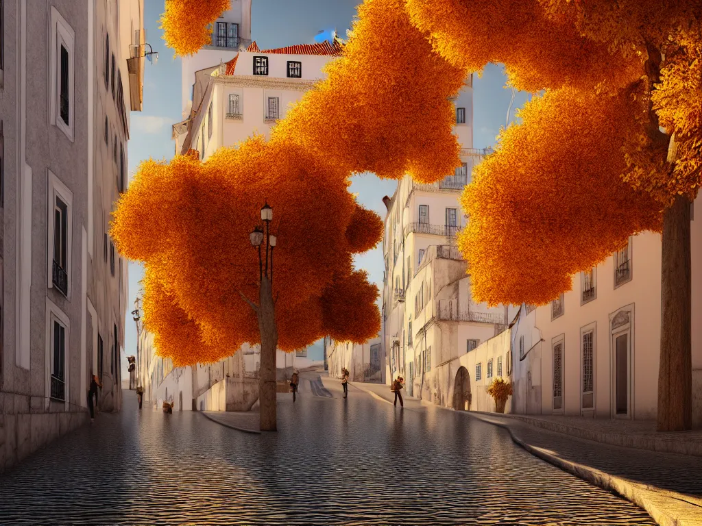 Prompt: a beautiful serene lisbon during autumn on a fine day, photorealistic, hyperdetailed, studio lighting, octane render, caustics