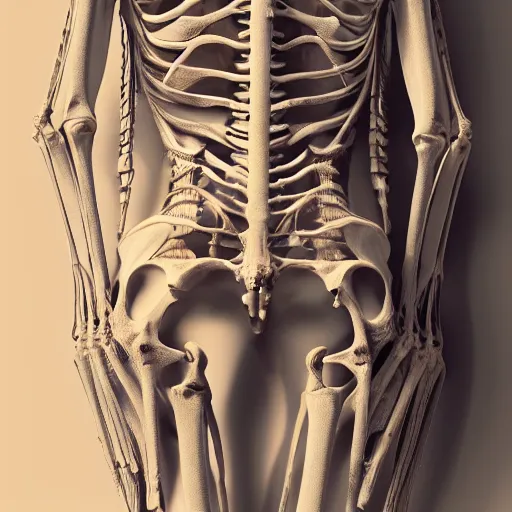 Image similar to beautiful scene of a detailed and intricate design of the back of full woman body wrapped in bones, real, studio shot, dynamic lighting, great finesse organic hyper detailed, engineering blueprints, technical drawings, calculus, stained paper, hyperrealistic, ultra detailed, 4K, octane render, unreal engine