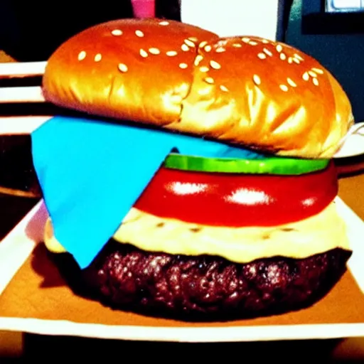 Prompt: synthwave hamburger with a sesame seed bun.