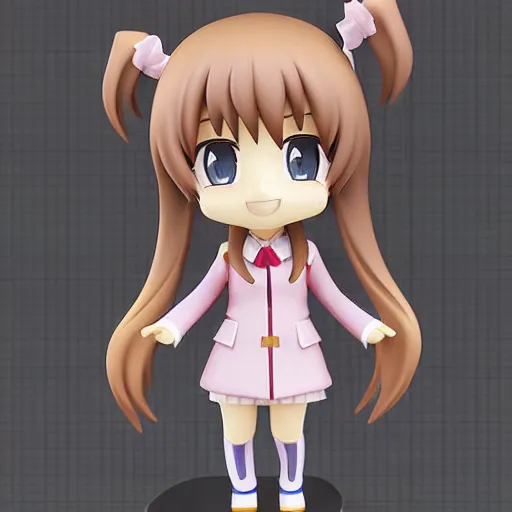 Image similar to character face portrait of a singular kawaii chibi in the sytle of kyoto animation, in simple background, nendoroid eyes, blender, toon rendering, toon shader, unity chan