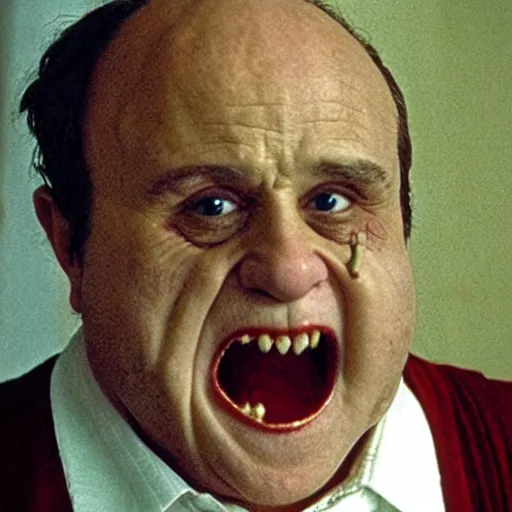Prompt: A movie still of Danny Devito as Hannibal Lecter in Silence of the Lambs
