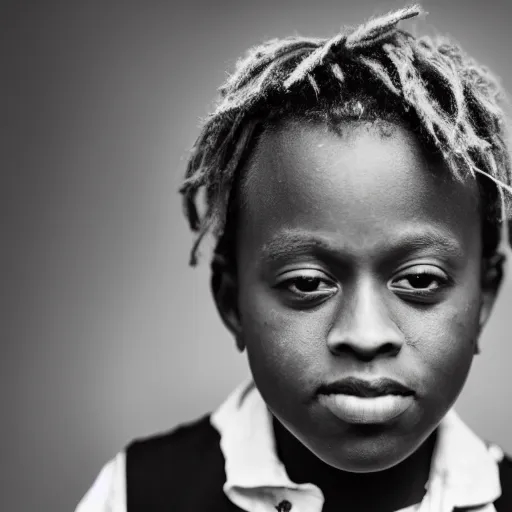 Prompt: the face of young juice wrld at 3 years old, black and white portrait by julia cameron, chiaroscuro lighting, shallow depth of field, 8 0 mm, f 1. 8