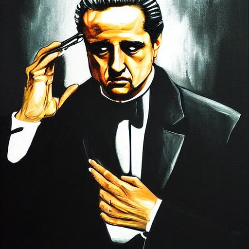 Prompt: The-Godfather painting by Thomas-Montacellinio